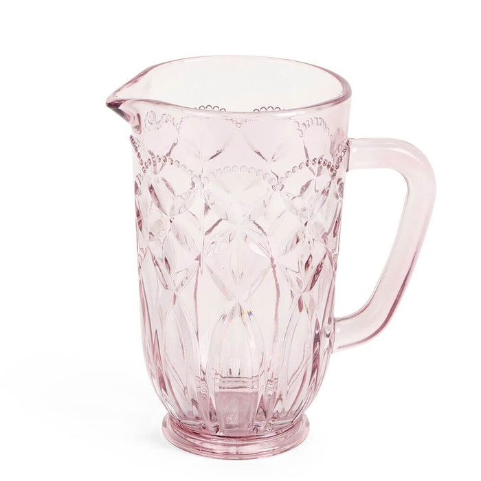 Brocca in Vetro Rosa con Bordo a Microperline – Nuvole di Stoffa