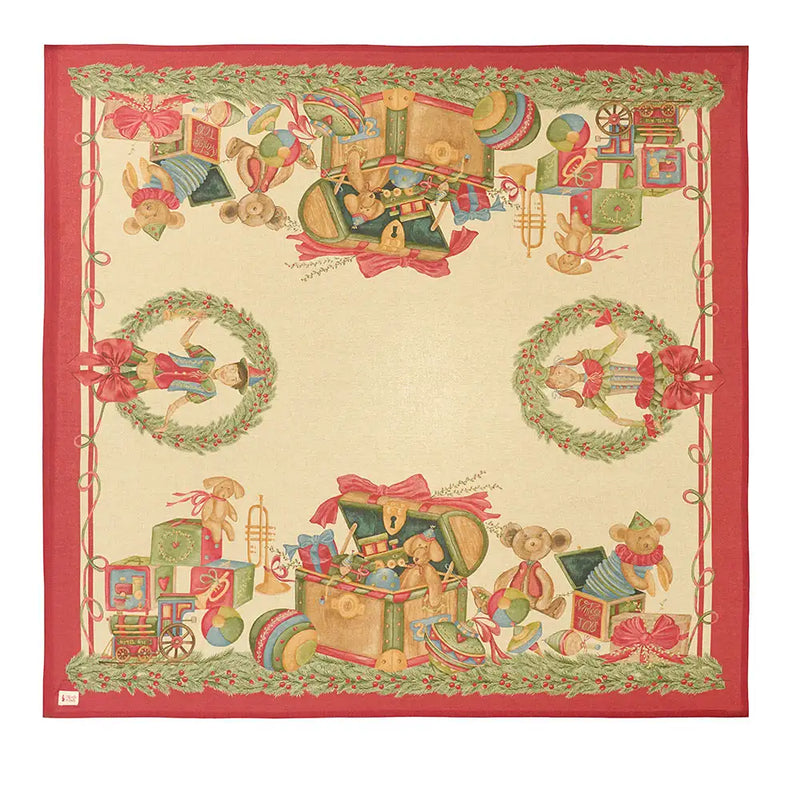 Centrotavola Natalizio Vintage Toys in Cotone 120×120 cm – Nuvole di Stoffa