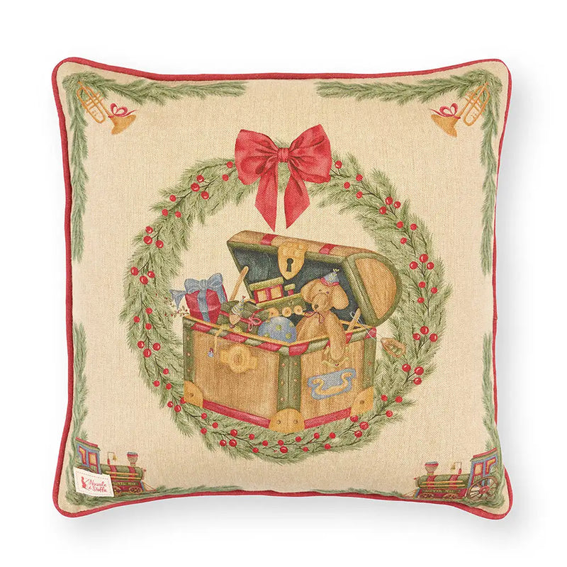 Cuscino Natalizio Vintage Toys con Baule dei Giocattoli 40×40 cm – Nuvole di Stoffa