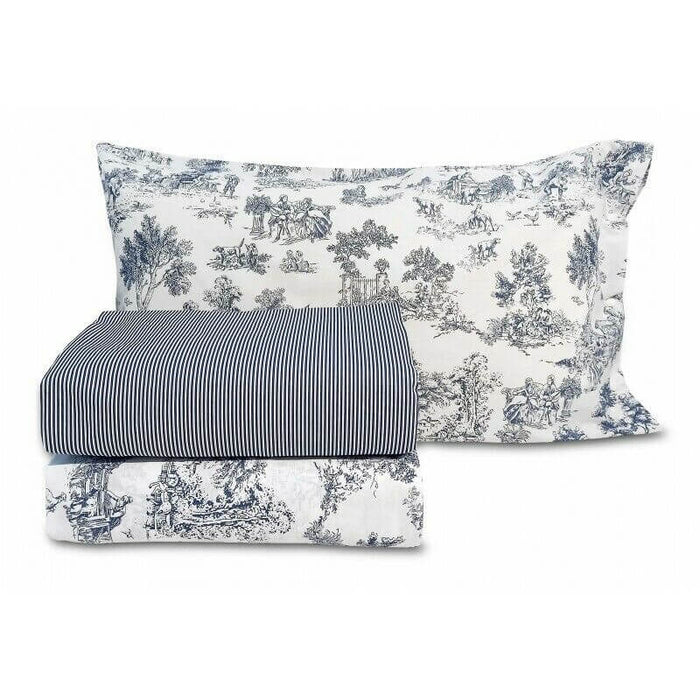 PARURE DE DRAPS TOILE DE JOUY BLEU