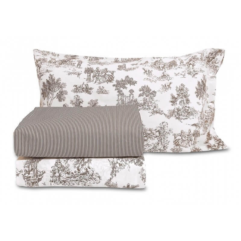 TOILE DE JOUY TAUPE SHEET COMPLETE