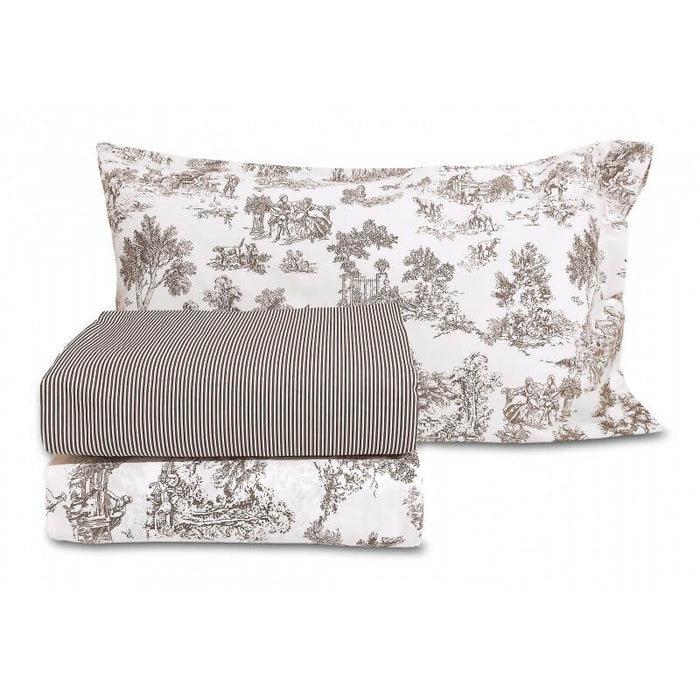 PARURE DE DRAPS TOILE DE JOUY GRIS TOURTERELLE