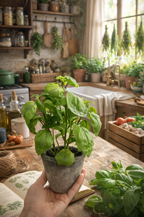 Vaso di basilico artificiale