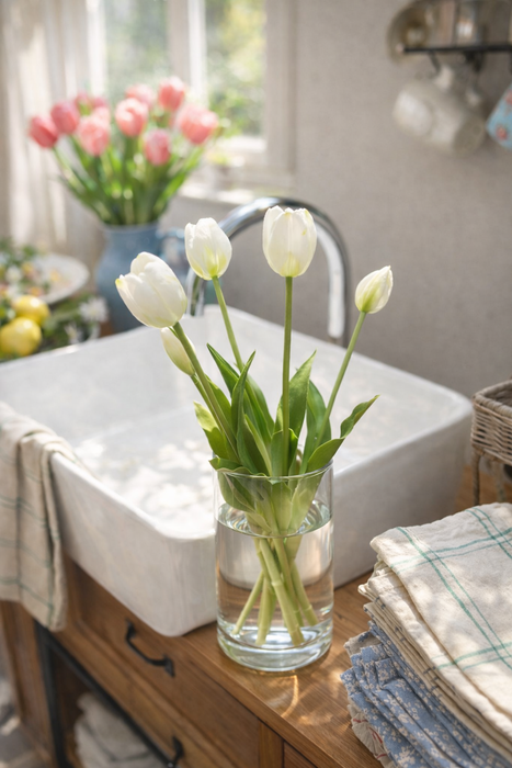 Bouquet 5 Tulipani olis Bianco H 40 cm