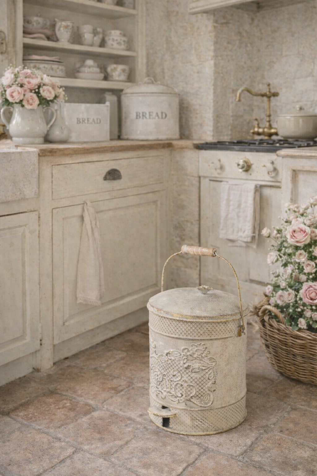 Bidone in Metallo 24x24x31 cm Stile Vintage Nuvole di Stoffa