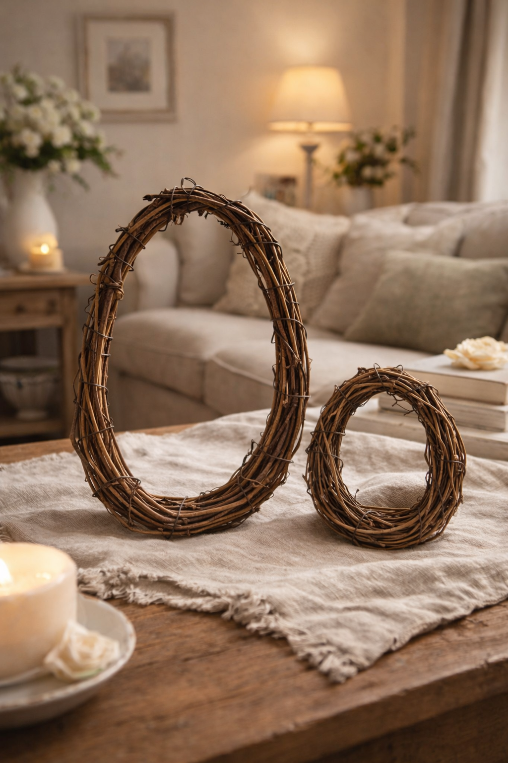 Corona a forma di uova in rattan set di 2