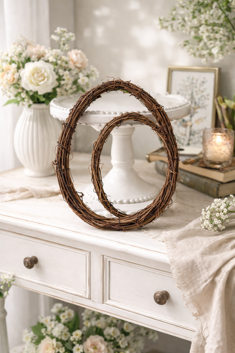 Rattan egg shaped wreath set of 2