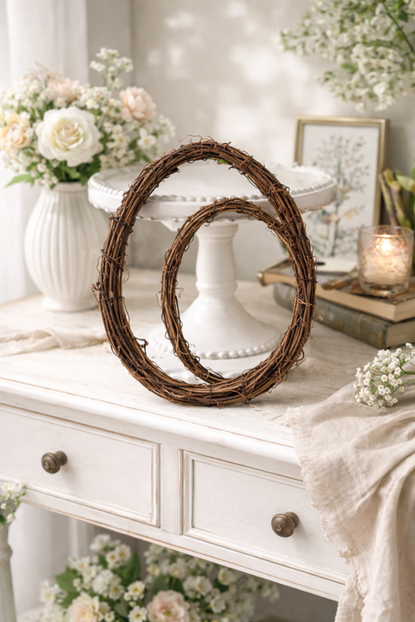 Corona a forma di uova in rattan set di 2