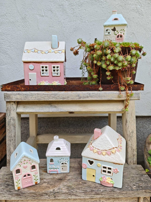 Casa portatealight in ceramica blu Isabelle Rose