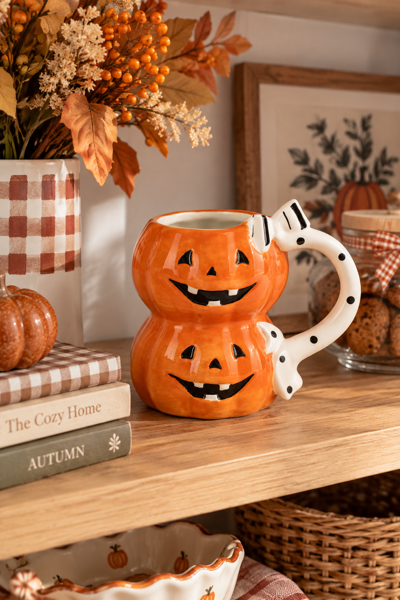 Tazza Halloween con zucche arancioni in ceramica 13 x 9 x H12 cm