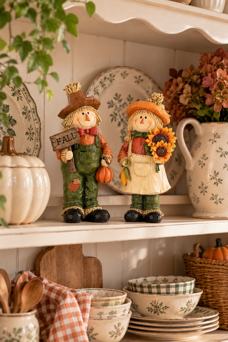 Spaventapasseri decorativo autunnale in poliresina 10x7x22cm