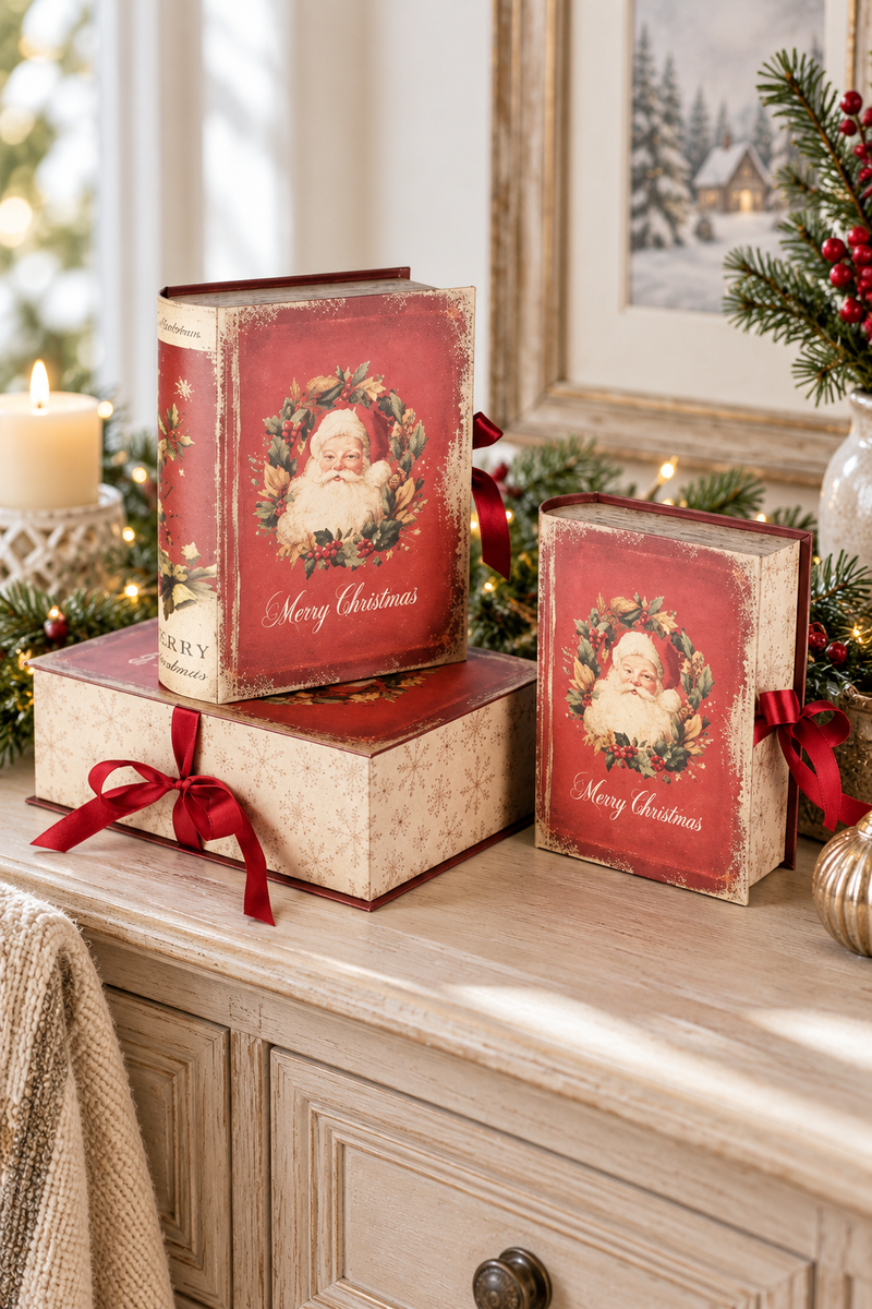 Set 3 libri contenitore natalizi con Babbo Natale 28 x 23 x 10 cm