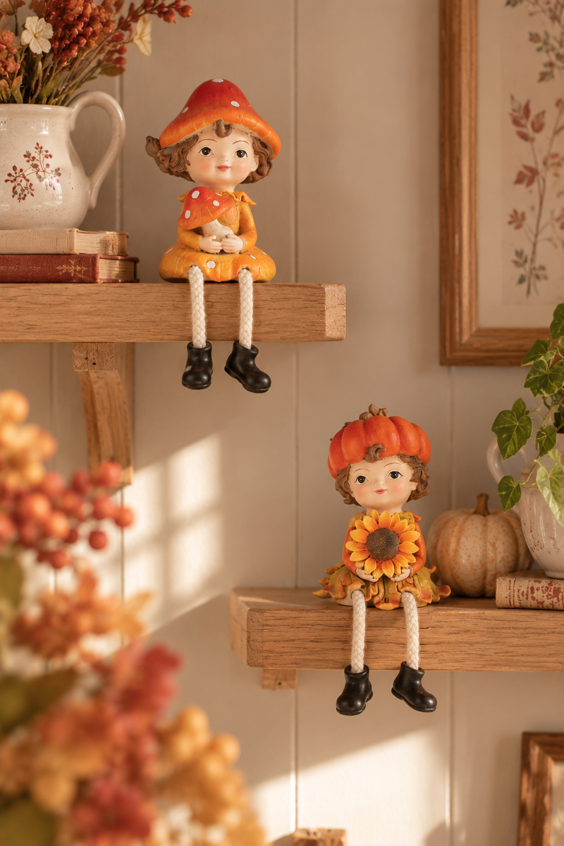 Statua autunnale con gambe pendenti - 7x7x16cm