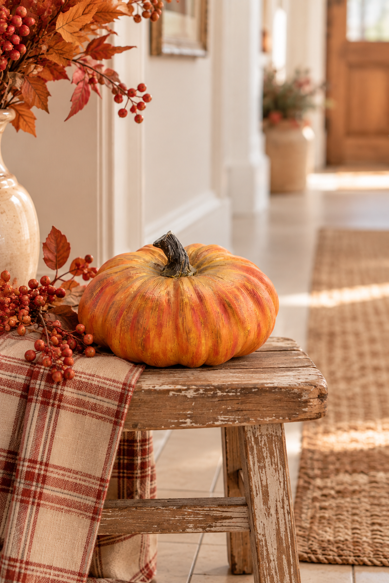 Zucca decorativa autunnale in resina 20 x 20 x H12 cm