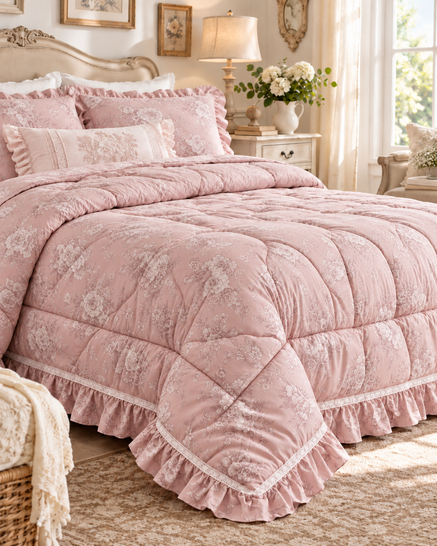 Trapunta Matrimoniale Jouy Rosa 260x260 cm –