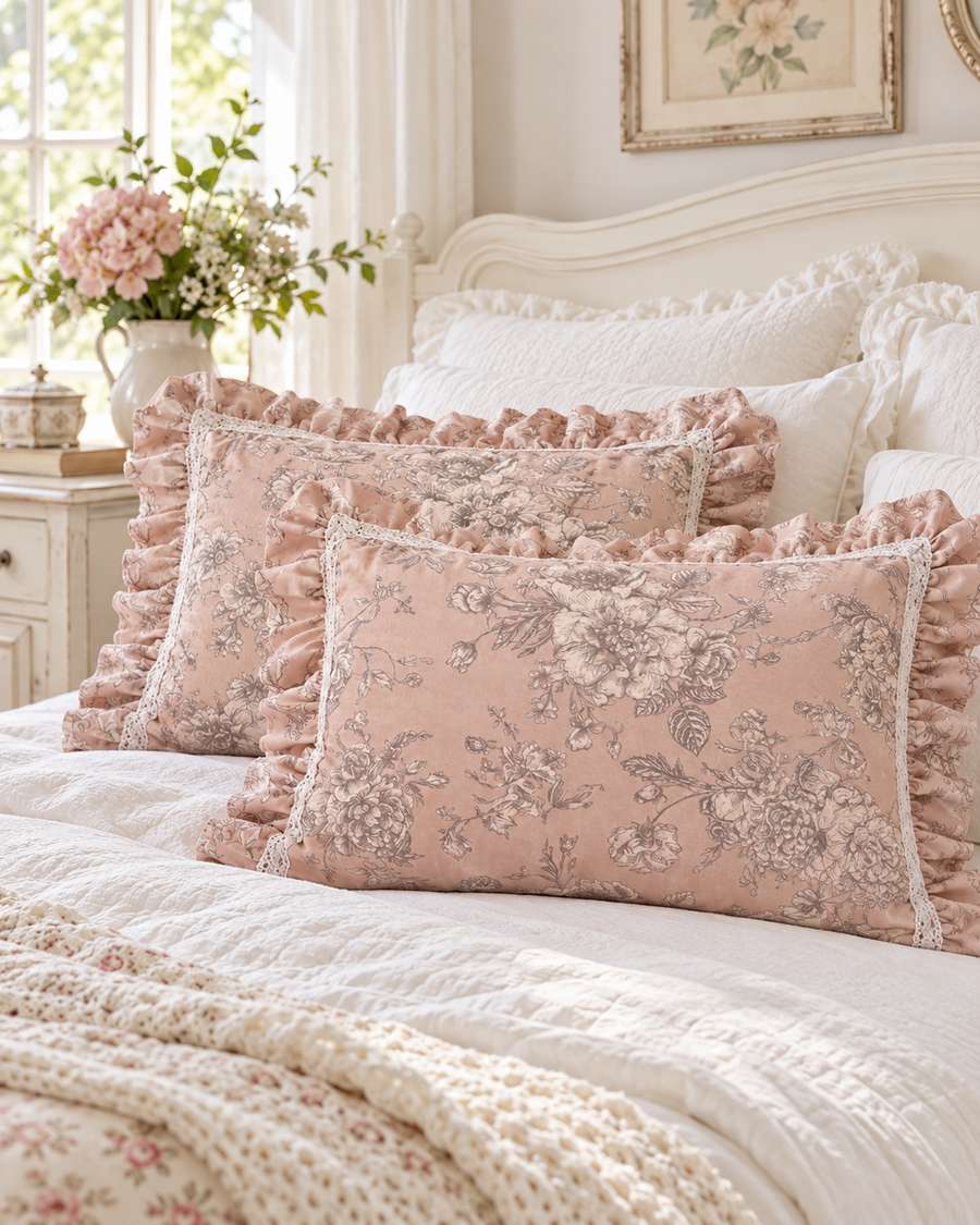 Set 2 Copriguanciali Jouy Rosa  50x80 cm