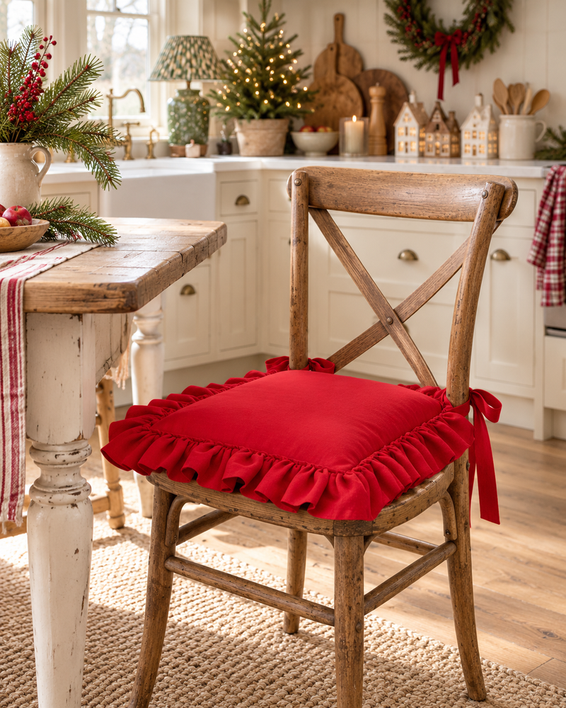 Federa Coprisedia Rossa con Balze e Lacci 40x40 cm – 100% Cotone Rouge