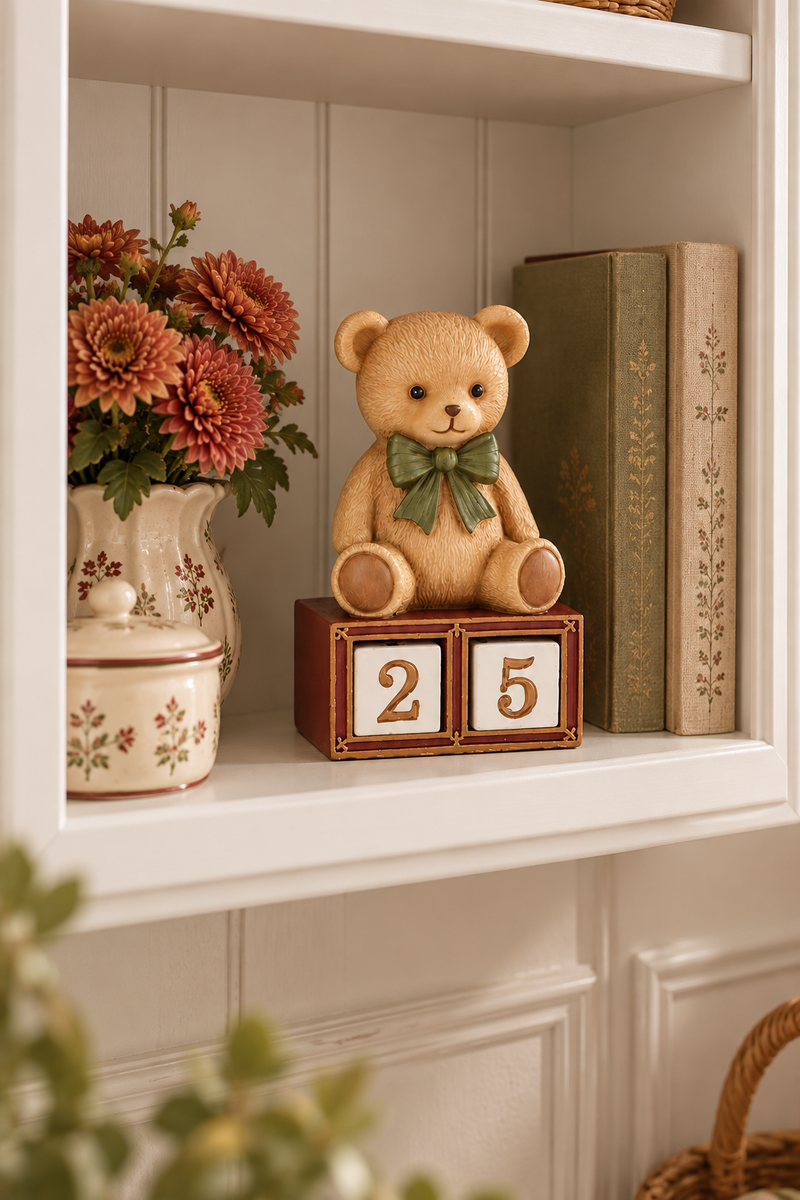 Calendario decorativo con orsetto in poliresina 5 x 4 x H9 cm