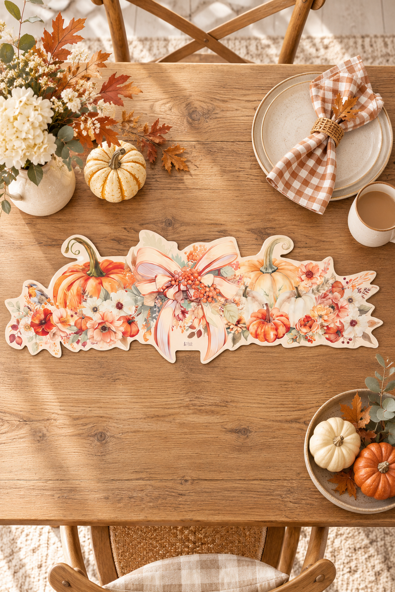 Runner centrotavola autunnale in vinile con zucche 110 x 38,5 cm