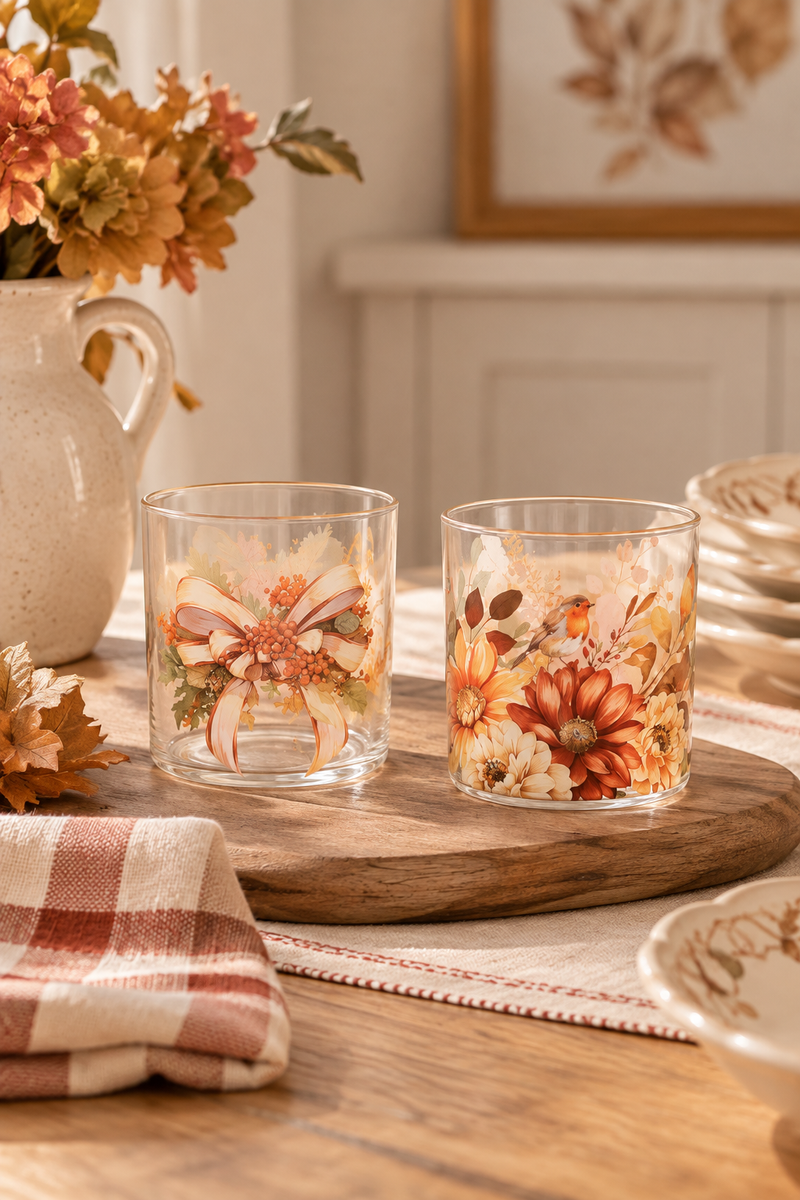 Set 6 bicchieri in vetro decorati con zucche