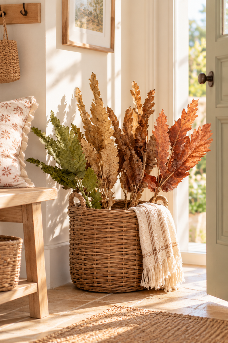 Ramo Decorativo Foglie Autunnali Gardena Blanc Mariclò H 68 cm