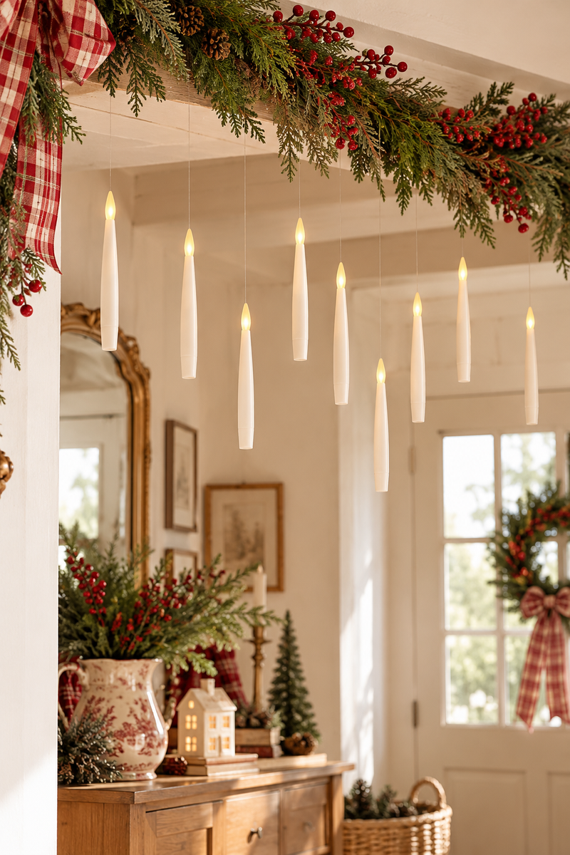 Set 10 Candele LED in Cera Bianca con Telecomando a Bacchetta Magica H 15 cm - Wurm