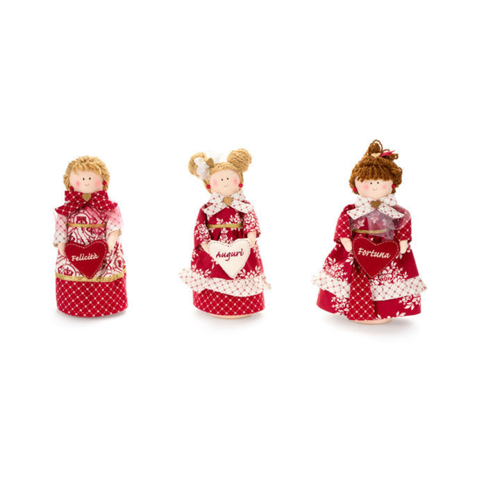 Fermaporta bambola in stoffa di cotone in rosso