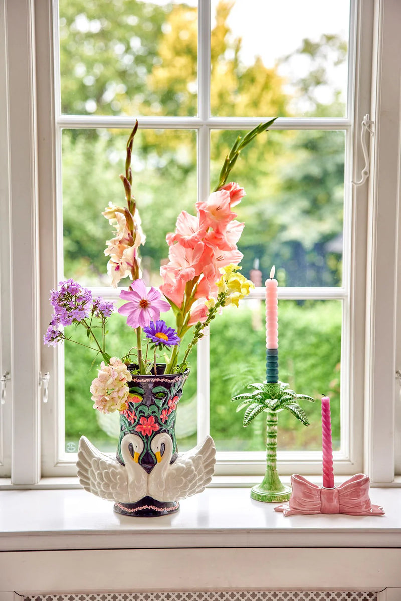 Ceramic Candle Holder with Large Bow - Pink