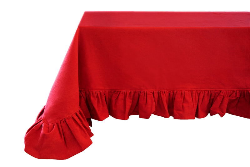 Tovaglia Rouge Rossa con Balze in Cotone 160x200 cm