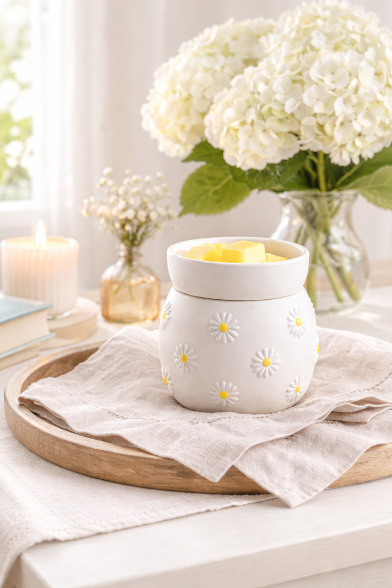 Lampada Elettrica Candle Warmers Profumata in Ceramica con Margheritine