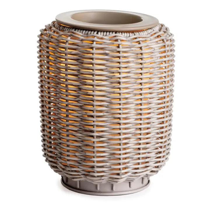 Lampada Scaldacera Elettrica Effetto Rattan Naturale Candle Warmers