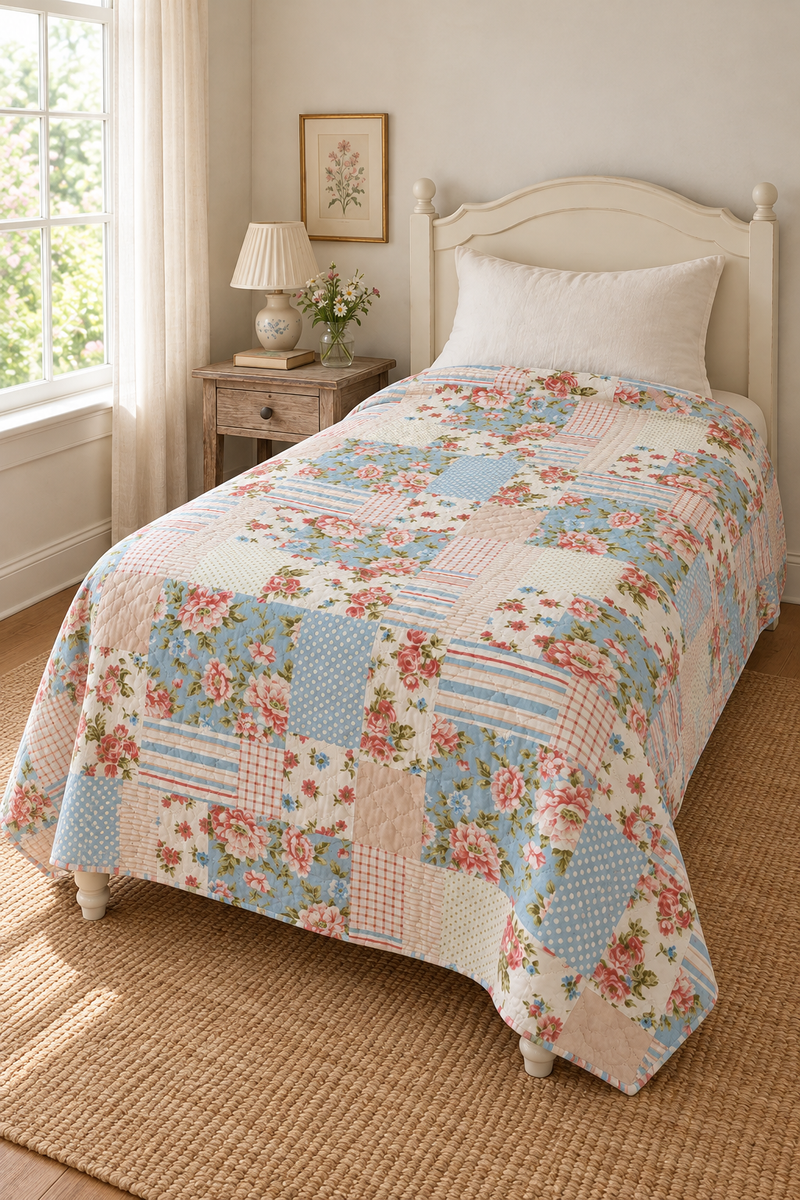 Trapuntino singolo patchwork floreale 170×250 cm