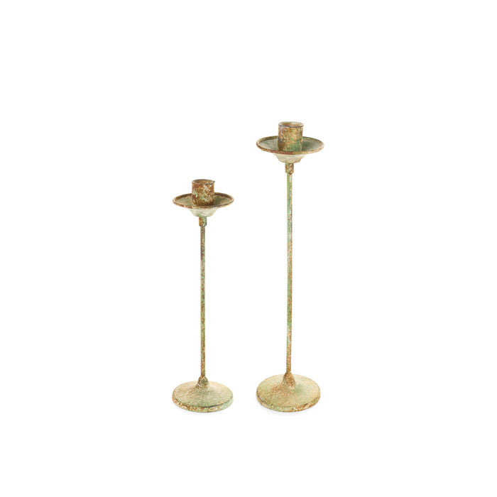 Set 2 Portacandele in Metallo Vintage Verde Anticato – Nuvole di Stoffa