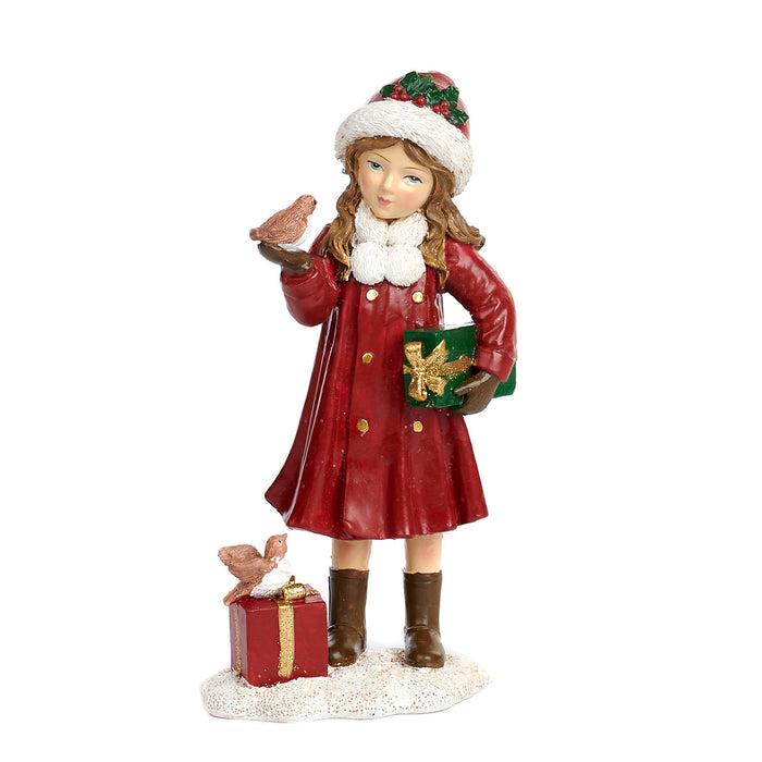 Statua bambina con uccello e pacchi regalo -Goodwill