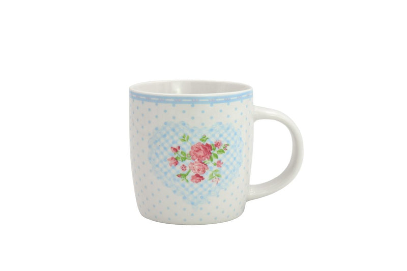 Tazza in porcellana con cuore e pois blu 350 ml - Arredo Casa da Sogno