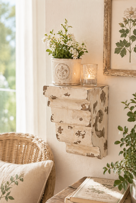 Mensola da Parete in Legno 20x15x8 cm Effetto Decapato – Blanc Mariclò