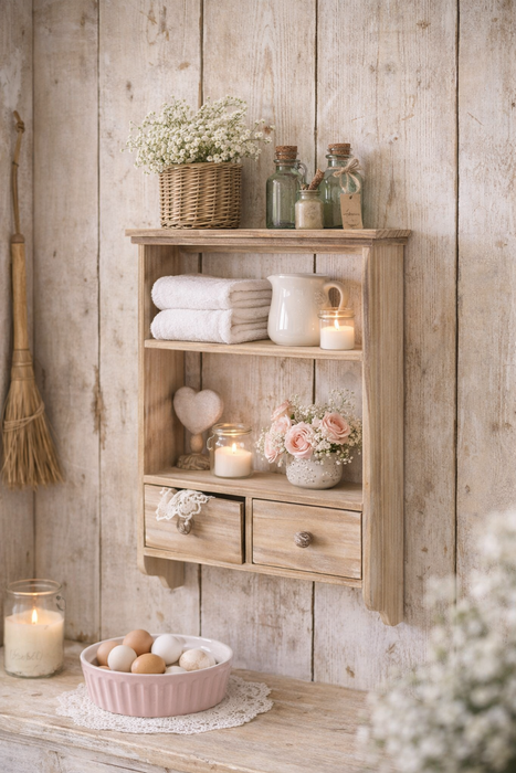 Mensola in legno con cassetti 46.5x14.5x60 cm Nuvole di Stoffa