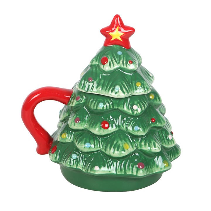 Tazza Natalizia Albero di Natale Retrò con Coperchio 500 ml