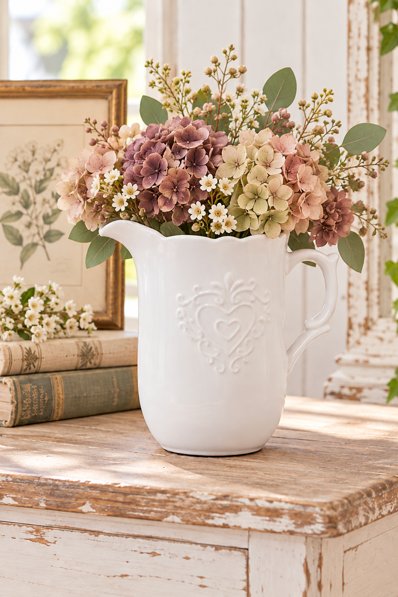 Brocca in Ceramica Bianca con Cuore 19 cm