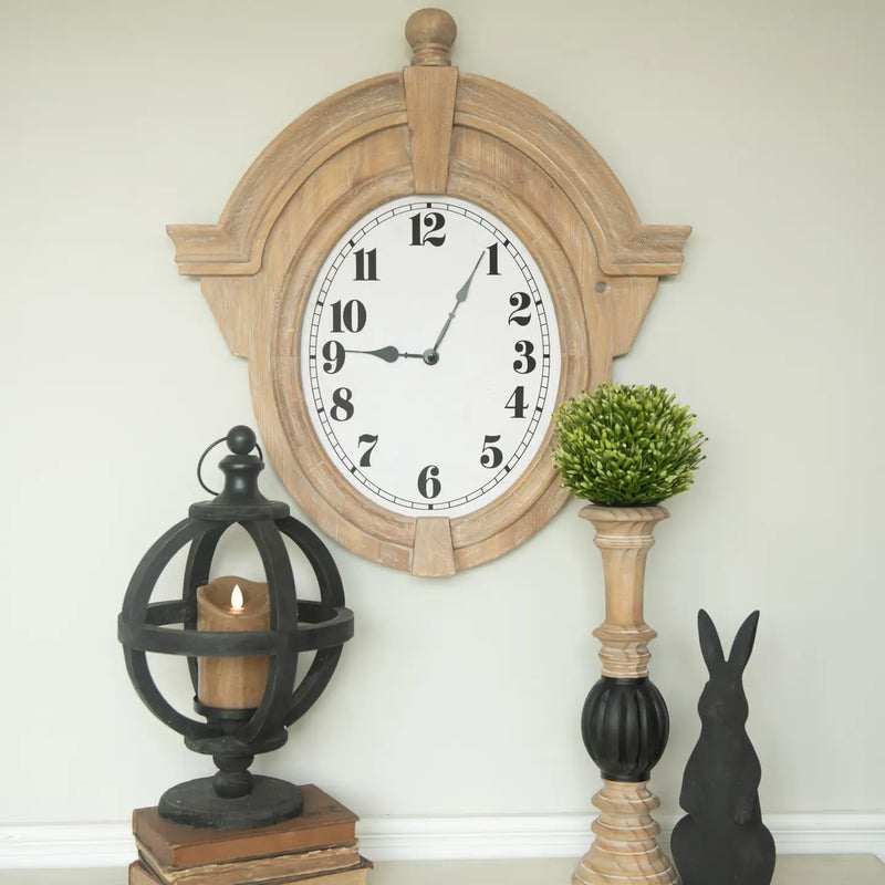 Orologio da Parete Ovale in Legno 55x59 cm