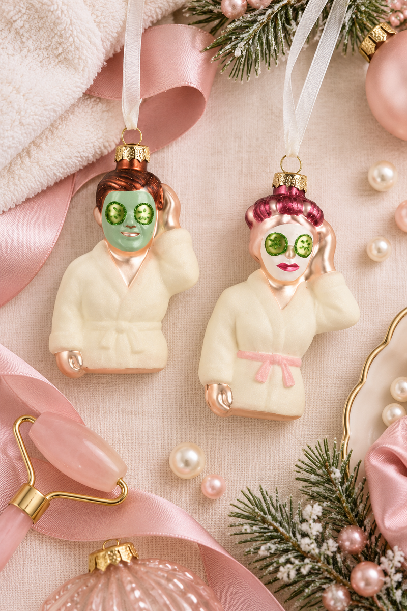 Set 2 Decorazioni Natalizie Spa in Vetro con Maschera Viso