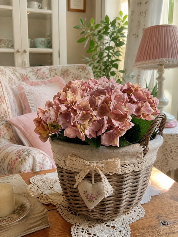 Ortensia Epoque EDG artificiale 53 cm rosa antico sfumato