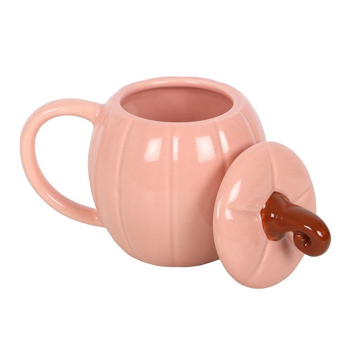 Tazza Zucca Rosa con Coperchio in Ceramica – 500 ml