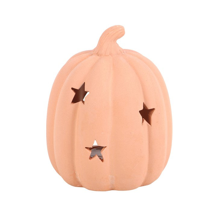 Zucca portatealight in Terracotta con Stelle Traforate