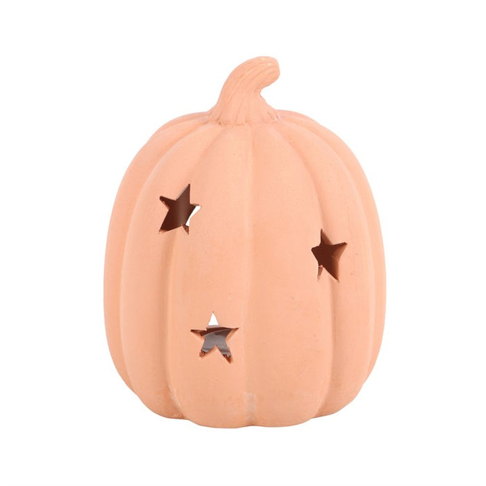 Zucca portatealight in Terracotta con Stelle Traforate