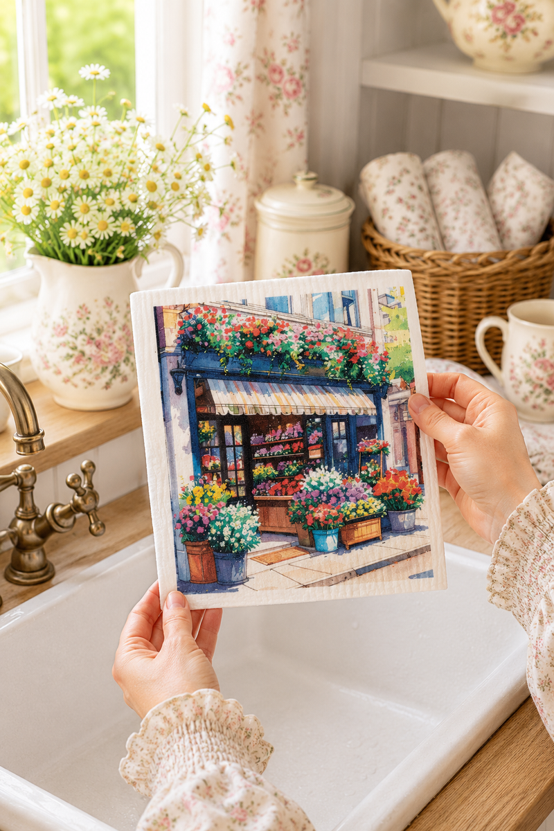 Panno Svedese con Negozio di Fiori