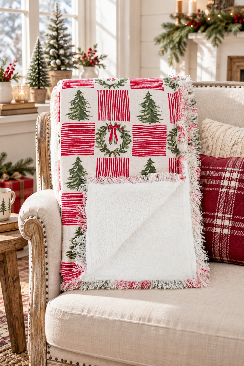 Plaid Natalizio con Sherpa 150x170 cm Blanc Mariclò