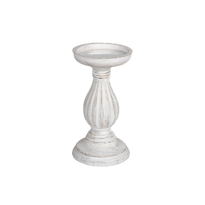 Bougeoir en bois blanc H 19,5 cm