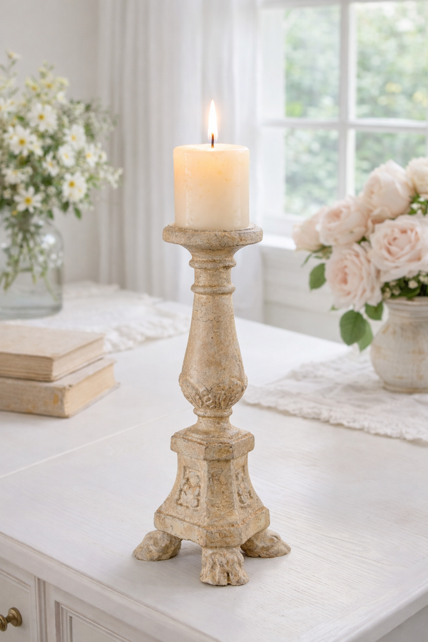 Porta candela effetto anticato Blanc Mariclò