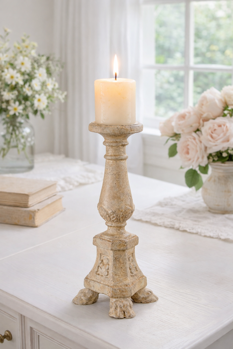 Porta candela effetto anticato Blanc Mariclò